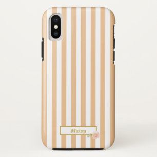 ゴールドのピーチとホワイトのストライプのオーダーメイド iPhone X ケース
