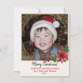 ゴールドのフィリグリーがあしらわれたクリスマスのポインセチアの写真 シーズンカード (正面)