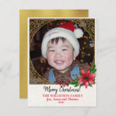 ゴールドのフィリグリーがあしらわれたクリスマスのポインセチアの写真 シーズンカード (正面/裏面)