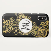 ゴールドのフラワーパターンモノグラム Case-Mate iPhoneケース (裏面(横))