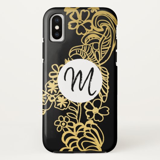 ゴールドのフラワーパターンモノグラム Case-Mate iPhoneケース (裏面)