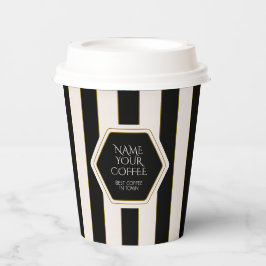 ゴールドのブラックとクリームのストライプのコーヒーショップ 紙コップ