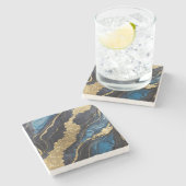 ゴールドのブルーマーブルパターン ストーンコースター (横)