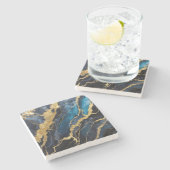 ゴールドのブルーマーブルパターン ストーンコースター (横)
