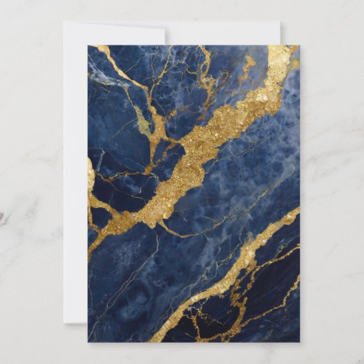 ゴールドのブルーマーブルパターン 招待状 (正面)