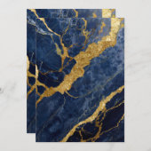 ゴールドのブルーマーブルパターン 招待状 (正面/裏面)