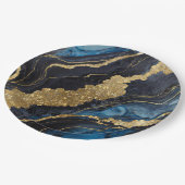 ゴールドのブルーマーブル模様 ペーパープレート (アングル)