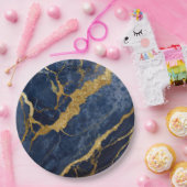 ゴールドのブルーマーブル模様 ペーパープレート (パーティー)