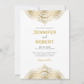 ゴールドのペイズリー模様のレース曼荼羅 招待状 (正面)