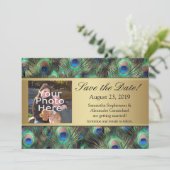 ゴールドのペコックの羽の写真でSave the Date セーブザデート (スタンド正面)