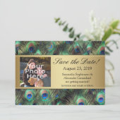 ゴールドのペコックの羽の写真でSave the Date セーブザデート (スタンド正面)