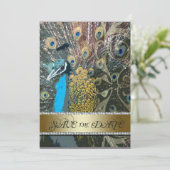 ゴールドのペコック・セーブ・ザ・デートのお知らせ 招待状 (スタンド正面)