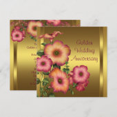 ゴールドのペチュニア ゴールデン50周年結婚記念日 招待状 (正面/裏面)