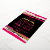 ゴールドのホイルが施されたホットピンクのバー・バット・ミッツヴァ招待状 箔招待状 (回転した状態)