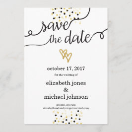 ゴールドのホイルハートとコンフェッティのSave the Date セーブザデート