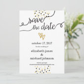 ゴールドのホイルハートとコンフェッティのSave the Date セーブザデート (スタンド正面)