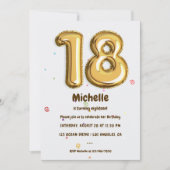 ゴールドのホイル風船とコンフェッティ 18歳の誕生日パーティー 招待状 (正面)