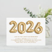 ゴールドのホイル風船 新年のパーティー招待状 招待状 (スタンド正面)
