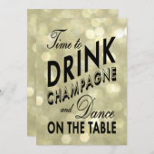 ゴールドのホリデーにお祝いのシャンパンを飲む時間 招待状 (正面/裏面)