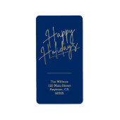 ゴールドのホリデーシーズン 青い返信先住所ラベル ラベル (正面)