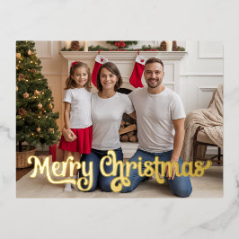 ゴールドのホリデーフォト箔押しクリスマスカード 箔シーズンポストカード