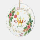 ゴールドのホーリー、松、ビンテージオーナメントの花輪 セラミックオーナメント (左)