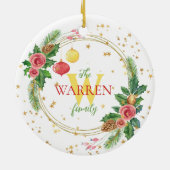 ゴールドのホーリー、松、ビンテージオーナメントの花輪 セラミックオーナメント (裏面)