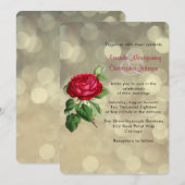ゴールドのボケライト ウェディング レッドローズ 招待状 (正面/裏面)