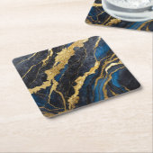 ゴールドのマーブル模様 スクエアペーパーコースター (アングル)