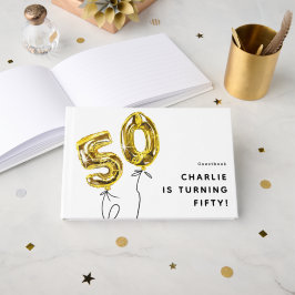 ゴールドのミニマルなデザインの50 バルーン 50歳の誕生日パーティー ゲストブック