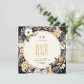 ゴールドのムーディーな黒と白のセーブ・ザ・デート（スクエア） セーブザデート (スタンド正面)