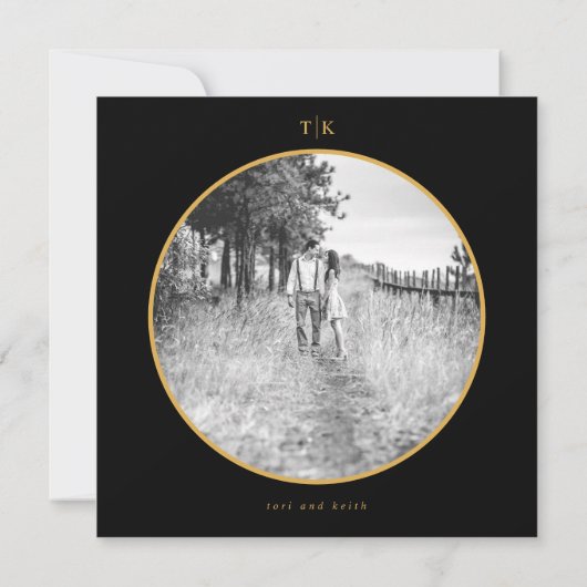 ゴールドのムーディーな黒と白のセーブ・ザ・デート（結婚式の案内） セーブザデート (裏面)