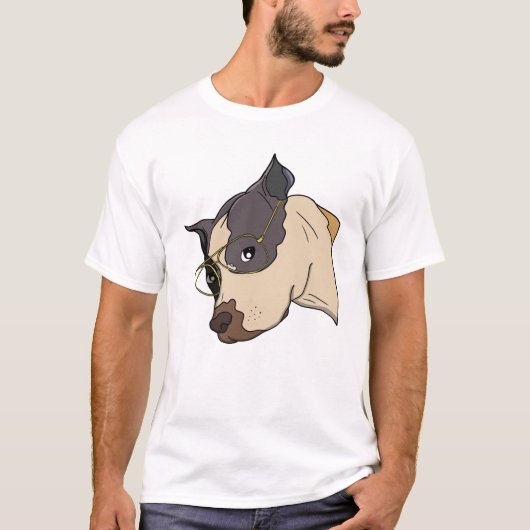 ゴールドのメガネをかけたスタイリッシュな犬 Tシャツ (正面)