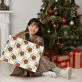 ゴールドのメリークリスマスギフトバッグ ラージペーパーバッグ
