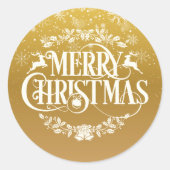 ゴールドのメリークリスマス・スノーフレーク ラウンドシール (正面)