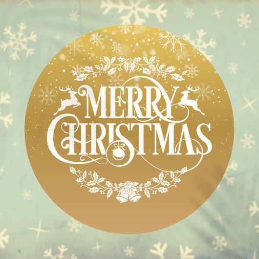 ゴールドのメリークリスマス・スノーフレーク ラウンドシール