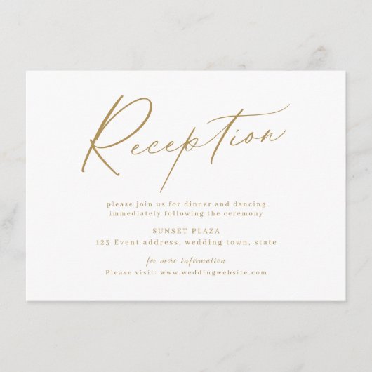ゴールドのモダンなカリグラフィー ミニマルな結婚式の披露宴 エンクロージャーカード (正面)
