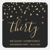 ゴールドのモダンな紙吹雪 30歳の誕生日 スクエアシール (正面)