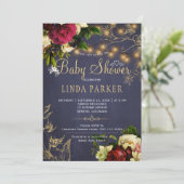 ゴールドのライトが冬の素朴なネイビーのベイビーシャワーを彩る 招待状 (スタンド正面)