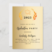 ゴールドのラウレルリース 2025 卒業パーティー 招待状 (正面)