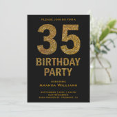 ゴールドのラメがきらめく35歳の誕生日パーティー招待状 招待状 (スタンド正面)