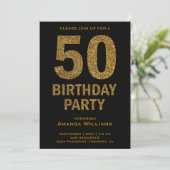 ゴールドのラメが輝く50歳の誕生日パーティーの招待状 招待状 (スタンド正面)