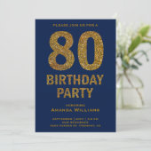 ゴールドのラメが輝く80歳の誕生日パーティー招待状 招待状 (スタンド正面)