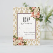 ゴールドのラメと春のブーケの華やかなRSVP 出欠カード (スタンド正面)