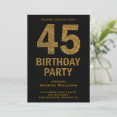ゴールドのラメを使った45歳の誕生日パーティーの招待状 招待状 (スタンド正面)