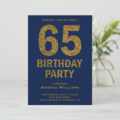 ゴールドのラメを使った65歳の誕生日パーティーの招待状 招待状 (スタンド正面)