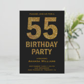 ゴールドのラメ 55歳の誕生日パーティーの招待状 招待状 (スタンド正面)