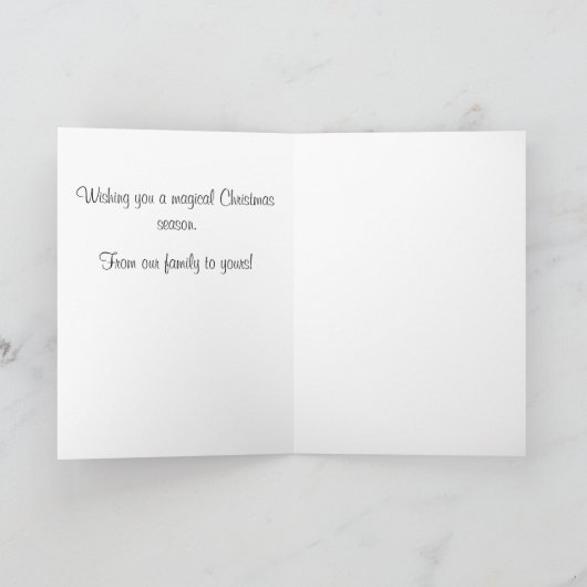 ゴールドのリボンが飾られたクリスマスツリーの赤い狐 カード (内部)