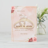 ゴールドのリングと花のエレガンス - おしゃれな招待状 招待状 (スタンド正面)