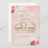 ゴールドのリングと花のエレガンス - おしゃれな招待状 招待状 (正面/裏面)